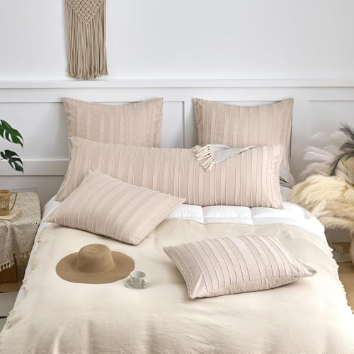 Body Pillow Shams 1 Pack, Body Size Pillowcases, Soft Microfiber Geometric Striped Boho Pillow Covers with Envelope Closure, Cream, 20x54 Inches (No Insert) - color: Cream-stripe, size: Body(20*54)