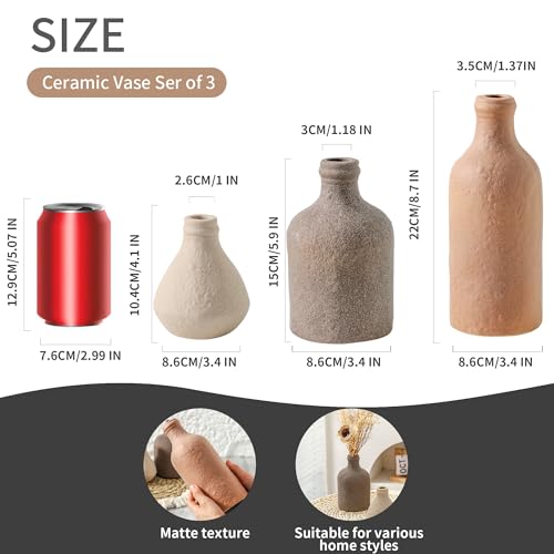 Ceramic Vase Set of 3, Vases Home Decor, Decorative Vases for Table, Boho Flower Vase Modern Neutral Vases for Room Decor, Table, Mantel,Entryway Living Room Kitchen Bedroom Bathroom - Brown - color: 009-brown