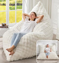 Hobestluk 3 in 1 Bean Bag Chair Giant Bean Bag Chairs for Adults with Bubble Cover Convertible Bean Bag Floor Cushion with Machine Washable Cover for Living Room (Bubble White) - color: Eider White