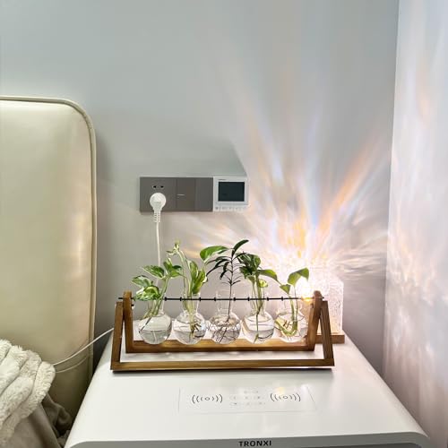 Kingbuy Plant Propagation Station with 5 Bulb Vases Retro Wooden Stand Desktop Glass Planter Terrarium for Hydroponics Plants Home Office Décor - size: 5 Bulb Vase