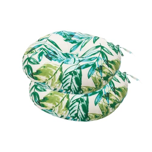 Bistro Chair Cushions 15 inch,Set of 2,Tufted Tropical Round Chair Cushions with Ties,15"x15"x4",Water Resistant Round Seat Cushion for Barstool,Patio Garden Kitchen Outdoor Furniture(Palm Leaf) - color: Palm Leaf, size: 15"x15"