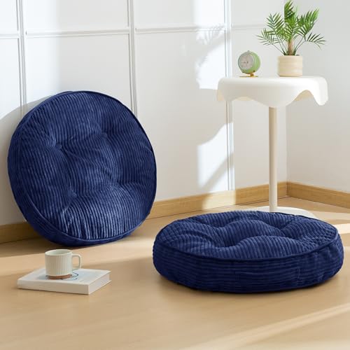 HIGOGOGO Floor Pillow Cushion for Adults, Meditation Cushion Pillow, Large Round Floor Sitting, Tufted Corduroy Cover, for Tatami Living Room or Yoga, 22x22 Inch, 2Pack, Navy - color: Round Navy, size: 4" Thick(Pack of 2)