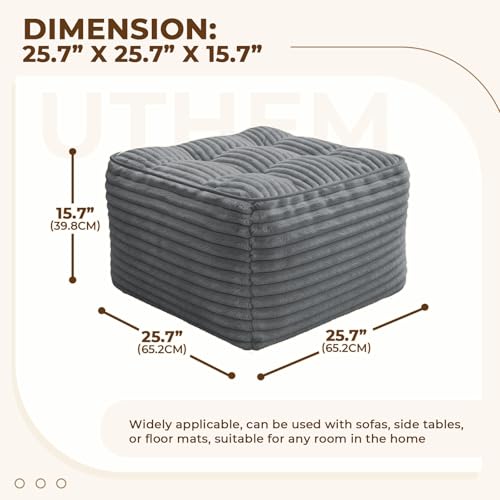 Square Pouf Ottoman, Boho Stuffed Poufs Ottoman with Memory Foam Filled 25.7 x 15.7 inches Modern Corduroy Foot Rest Stool for Living Room,Gray - color: Grey