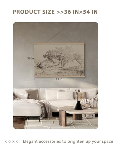 VIYYIEA Extra Large Canvas Wall Art, 36x54 Inch Vintage Landscape Sketch, Neutral Antique Nature Wall Decor for Living Room or Bedroom, Above Sofa - color: Dancing Tree Shadows