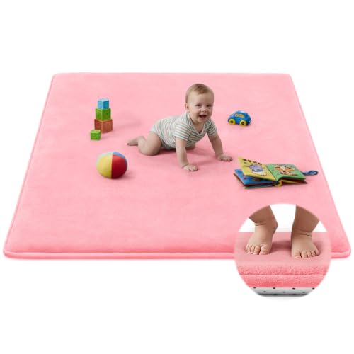 Baby Play Mat for Floor,Ultra Thick Elastic Foam 50"x50" Playmat Tummy Time Muscle Crawling Exercise Activity Cushion Gym Mat Nursery Playroom Area Kids Rug for Babies, Toddlers,Infants,Pink - color: Pink, size: 50"x50"