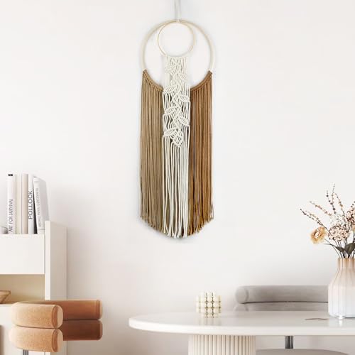 LB Boho Macrame Wall Hanging, Handmade Woven Tapestry Wall Hanging Decor Vintage Home Decor Aesthetic Brown Macrame Wall Art for Living Room Apartment Office Backdrop,10X30 Inch - color: Brown