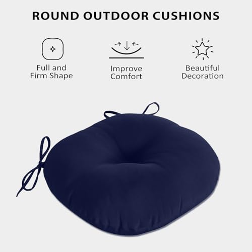 Round Outdoor Chair Cushions, Tufted Bistro Chair Cushions with Ties, Thickened Round Seat Cushion for Patio Furniture, 2 Pack, 15x15 Inch, Navy - color: Navy, size: 2 Count (Pack of 1)