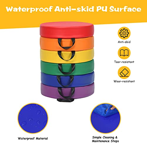Costzon 6-Piece 15 inch Kids Floor Cushion, 3" Thick Waterproof Daycare Preschool Round Foam Cushion with Handle for Toddlers, Soft Flexible Seating for Classroom, Home, Kindergarten or Nursery - color: Assorted, size: 15'' x 15'' x 3'' (Round)