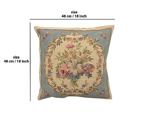 Charlotte Home Furnishings Inc Premium 18x18 Decorative Throw Pillow Cover, Bouqet Floral Blue Cushion Cover, Cotton Jacquard Woven Pillow Cover for Couch, Sofa, Living Room Decor - color: Floral Blue