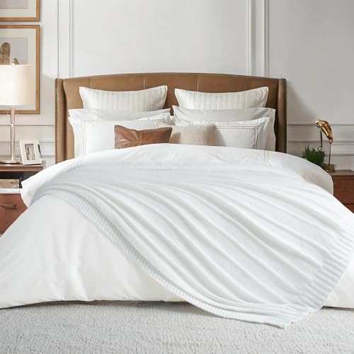 Carriediosa Knit Throw Blanket for Couch 60" X 80" Twin, Soft Cozy Stripe Pattern Cable Knitted Throws Fall Fluffy Textured Solid Home Decor Blankets Couch Cover for Bed Sofa, White - color: White, size: 60" X 80"