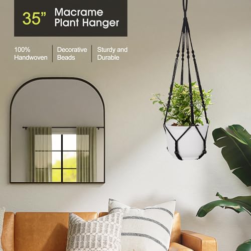 RIFNY Macrame Plant Hanger for 5 to 10 Inch Plant Pots, 35 Inch Indoor Handmade Woven Rope Hanger Kits with Hooks and Wood Beads, Hanging Planter Basket Holder for Boho Home Decor (Black, 3 Pack) - color: Black, size: 35 Inch 3 Pack