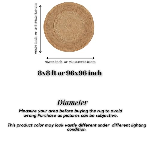 Hand Woven Jute Area Rug - 8' Round - Rustic Beige Reversible Farmhouse Rugs for Living Room, Bedroom, Kitchen - Vintage Natural Braided Entry Floor Décor Circle Boho Round Rugs 8ft - color: Natural 1, size: 8' (Round)