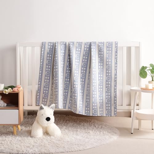 NTBAY 3 Layer Muslin Cotton Toddler Blanket, Jacquard Reversible Nursery Bed Blanket, Super Soft and Thermal for All Seasons, Decoration Gift, 30"x40", Blue Bear - color: Blue Bear, size: 30x40 Inch (Pack of 1)