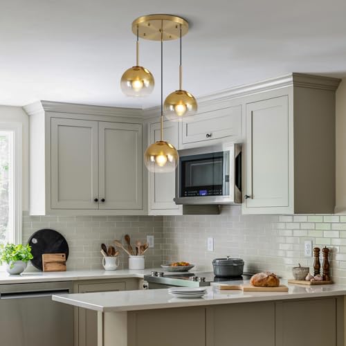 Mikeru Modern Gold Glass Chandelier, 3 Light Cluster Pendant Light Fixtures Kitchen Island Lighting Kitchen Island Pendant Lighting Hanging Lights Multi Light Large Pendant Lighting（Without Bulb） - color: Gold-3 Light