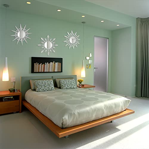 Silver Mirrors Wall Decor, Metal Sunburst Mirror Wall Art Christmas Decorative Mirrors, 9 inch Home Christmas Decoration Rhinestone Small Mirror for Living Room Entryway Set of 3 - color: Silver- a