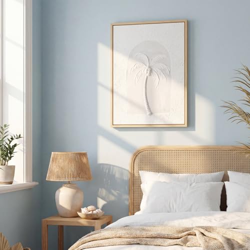 FunooFuno 3D Textured Wall Art Palm Tree Tropical Handmade Boho Canvas Wall Decor 12 x 16 Inch Natural Plant Painting for Bathroom Home Living Room Bedroom with Gloves Installation Tools(Coconut Tree)