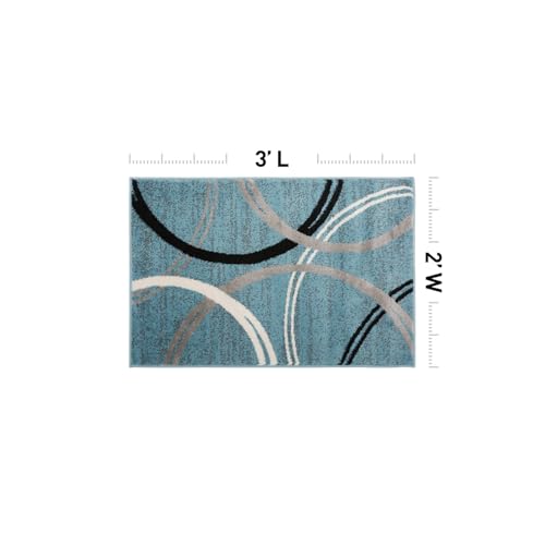 Rugshop Modern Wavy Circles Design Accent Rug, Carpet with Jute Backing for Entryway, Bathroom, or Kitchen, Blue, 2' x 3' - color: Blue, size: 2' x 3' (Rectangular)