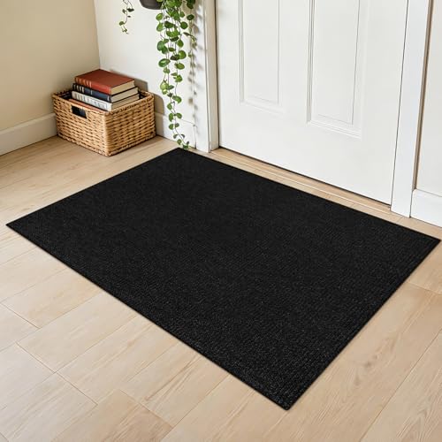 Washable Runner Rug 2x3 Ft Small Entryway Rug Indoor Door Mat Non Slip Front Door Rugs Indoor Braided Cotton Floor Carpet for Front Entrance Bathroom Kitchen Foyer, Black - color: Black/Dark Grey, size: 2x3
