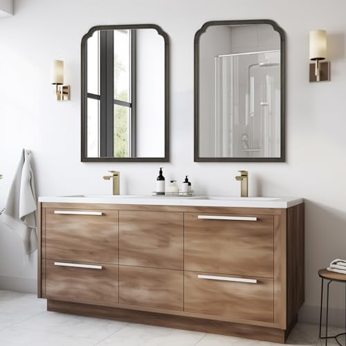 WallBeyond Wooden Framed Wall Mirror, Natural Wood Bathroom Vanity Mirror for Entryway, Living Room or Bedroom Home Decor Vertical or Horizontal Hanging [24" x 36" Black] - color: Black B, size: 36"L x 24"W