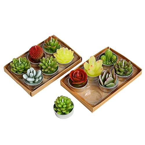 12pcs Cactus Tealight Candles, Handmade Delicate Succulent Cactus Candles Perfect for Birthday Party ,Wedding, Spa, Home Decor - color: 12pcs Cactus Candles