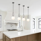 Modern Black Globe Pendant Light Milky White Globe Glass Shade 2 Pack Adjustable Rods Hanging Ceiling Light Fixtures for Kitchen Island Living Room - color: Black 2 Pack-Adjustable Rods