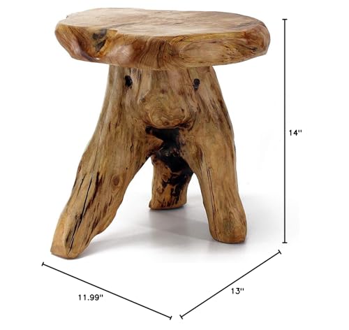 WELLAND Natural Cedar Stump Stool, 14" End Table, Live Edge Side Table, Plant Stand, Small Nightstand, Mushroom Stool for Living Room, Bedroom, Patio, Garden