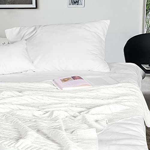 NTBAY 100% Pure Cotton Cable Knit Throw Blanket, Super Soft Warm 51x67 Knitted Throw Blanket for Couch, Sofa, Chair, Bed - Extra Cozy, Machine Washable, Comfortable Home Decor, White - color: White, size: Throw(51"x67")
