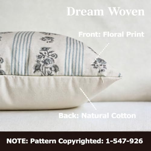 Dream Woven Floral Pillow Cover, Throw Pillow Cover for Couch, Floral Print Decorative Neutral Accent Throw Pillow Covers for Living Room, Pack of 2 - color: Air Blue, size: 20x20