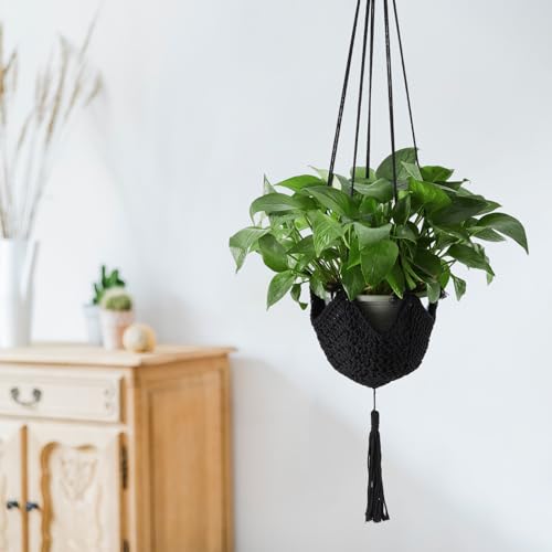 Shappy 3 Pack Boho Macrame Plant Hanger, Large Hanging Planter Plant Holder Pot Hanger Hanging Basket Wall Planters, Plants Lover Gift for Indoor Garden (Classic,Black) - color: Black, size: Classic