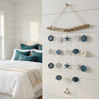 Jhdydz Coastal Beach Wall Art – Capiz Shell & Starfish Wall Decor, Macrame Wall Hanging – Nautical Seashell Decor for Bathroom, Bedroom, Living Room – Boho Beach Themed Room Decor