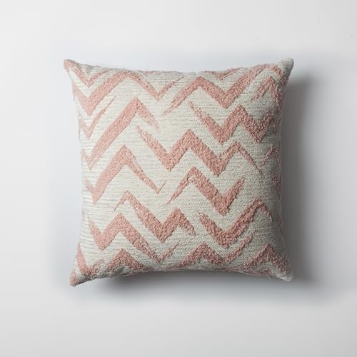 Woven Jacquard Throw Pillow Cover, Pack of 1 Geometric Pattern Textured Decorative Cushion Covers for Sofas, Couches, Fade Resistant Pillow for Sofa & Couch, Havana, Pink-White, 18x18 Inch - color: Pink & White