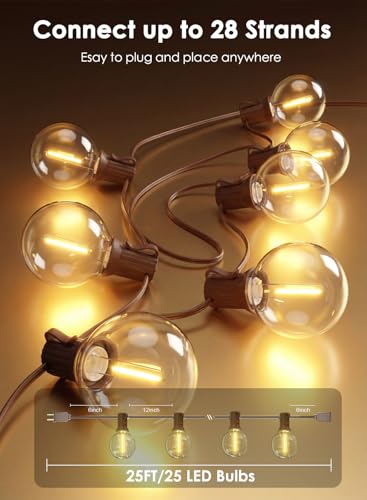 SUNSGNE 25FT Brown Outdoor String Lights, Shatterproof LED Globe String Lights with G40 Bulbs, Waterproof Connectable Hanging Light for Backyard Patio Porch Balcony Party Decor, E12 Base - color: Warm White-Brown, size: 25FT