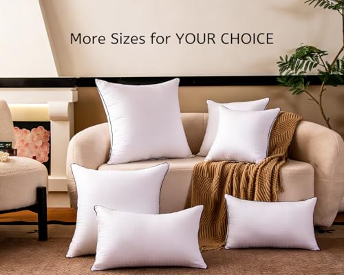 TTusavi 12"x20"Pillow Inserts Set of 2 with 100% Cotton Cover Decorative Square Throw 12x20 Pillows for Couch, Sofa and Bed - White(2, 12x20) - size: 12x20