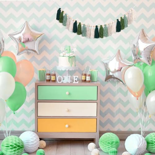 GIAUMA Green Tassel Garland with Wood Bead Jungle Leaves Woodland Forest Boho Wall Hanging Tassels Bunting Banner for Classroom Nursery Dorm Kids Bedroom Room Baby Shower Birthday Party Office Decor - color: Green