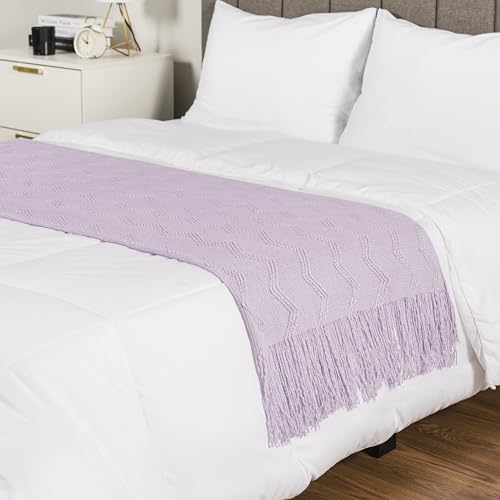 PAVILIA Lavender Purple Knit Throw Blanket for Couch Bed, Soft Knitted Farmhouse Sofa Throw for Living Room, Lightweight Decorative Summer Throw Blanket for Chair, Outdoor Textured Boho Blanket, 50x60 - color: Lavender Purple, size: 50 X 60 Inches - Throw