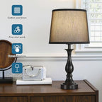 Bedside Table Lamp Touch Control Bedroom Lamps with USB A + C Charging Port 3 Way Dimmable Touch Lamps for Nightstand Living Room Bedroom Dorm Home Office Reading, Set of 2 (Black Shade & Black Base) - color: Black Shade & Black Base