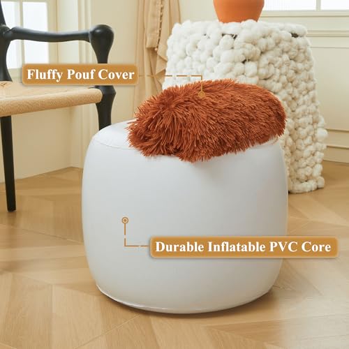 XeGe Fluffy Faux Fur Inflatable Pouf Ottoman, Soft Fuzzy Foot Stool, Plush Furry Foot Rest Floor Pouf Anti-Slip for Kids Girls Adult, Cute Foldable Round Ottoman Cushion Living Room, Burnt Orange - color: Burnt Orange, size: 20"x20"x16"