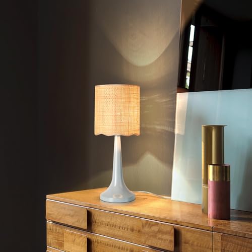 Light Blue Rattan Small Table Lamp for Bedroom, Light Blue Wicker Lamps for Bedside Nightstand, Rattan Shade Small Table Shape Lamps for Small Spaces for Kitchen Counter, Home Office, Living Room - color: Blue