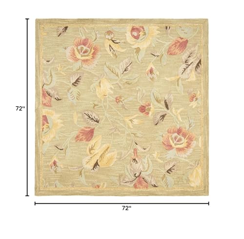 SAFAVIEH Blossom Collection Area Rug - 6' Square, Green & Multi, Handmade Floral Wool, Ideal for High Traffic Areas in Living Room, Bedroom (BLM785A) - size: 6' x 6' (Square)