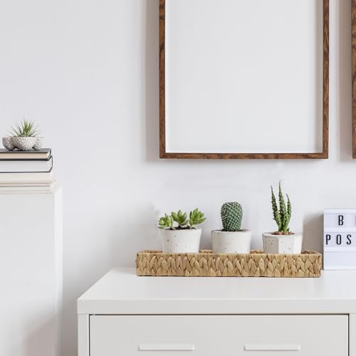 Bathroom Vanity Tray, 16.7 Inch Water Hyacinth Toilet Tank Baskets, Long Wicker Counter Tray for Paper Hand Towel, Bathroom Counter Organizer for Decor Coffee Table (16.7" x 6" x 2") - size: 16.7" x 6" x 2"