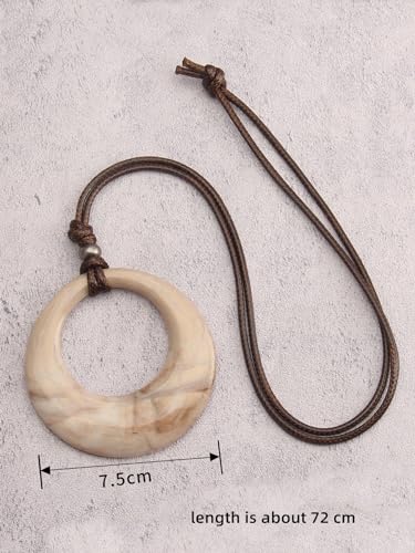 Leather Necklace for Women Long Boho Pendant Hippie Choker Necklace Bohemian Layered Leather Rope Wooden Jewelry Gifts - style: Large Pendant Necklace