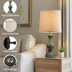 Seealle Farmhouse Table Lamps Set of 2 - Rustic Lamp for Bedroom Living Room, 22" Boho Bedside Lamps for Night Stands End Table Office Desk Lamp Nightstand with Linen Shades(Antique Green) - color: E. Antique Green