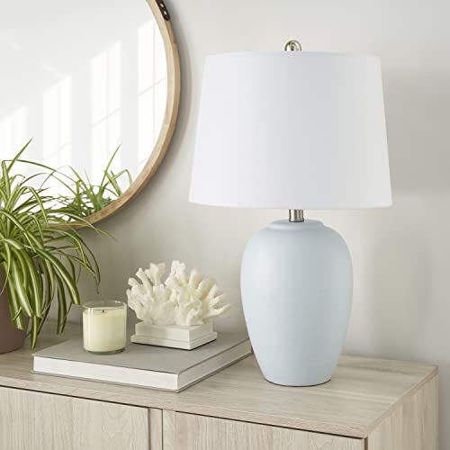 Nourison Home 23" Coastal Blue Ceramic Pot Table Lamp for Bedroom, Living Room, Dining Entryway, with White Shade - color: Light Blue, size: 1 Lamp - Drum Shade