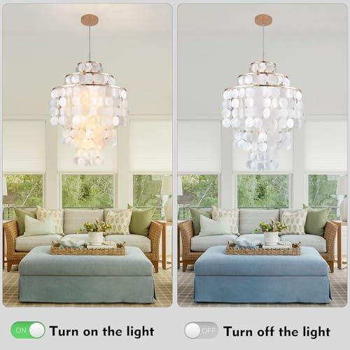 Capiz Shell Chandelier,18" Gold Coastal Chandelier Light Fixture with 4 Lights Capiz Seashell Pendant for Living Room Foyer Kitchen Island Entryway Dining Room Bedroom,LED Bulb Included - size: 18 inch