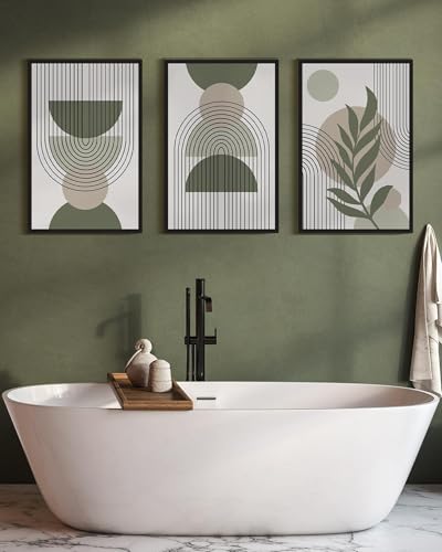 Drsoum 16x24in Large Boho Wall Art Green Sage Decor Framed Wood Modern Bohemian Abstract Geometry Canvas Prints Ready to Hang for Bedroom - Black Framed - color: green boho decor, Black Framed, size: 16" x 24"