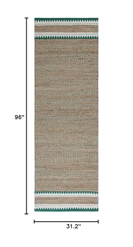 SAFAVIEH Natural Fiber Collection Runner Rug - 2'6" x 8', Natural & Green, Handmade Farmhouse Boho Coastal Rustic Jute, Ideal for High Traffic Areas in Living Room, Bedroom (NF874Y) - color: Natural/Green, size: 2'6" x 8' (Runner)