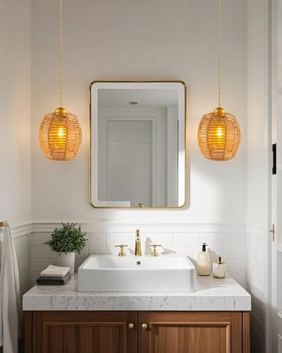 Boho Rattan Pendant Light, Hand-Woven Rattan Pendant Lighting, 4.7″ Small Wicker Chandelier, Woven Hanging Light Fixture for Kitchen Island Dining Room Bedroom Hallway - color: 4.72″-Drum-shape