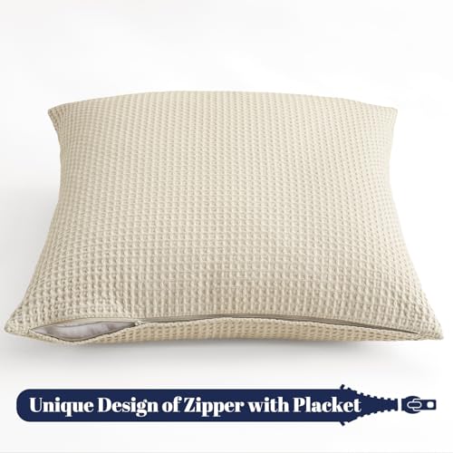 PHF 100% Cotton Waffle Weave Throw Pillow Cover, 22" x 22", No Filling, 2 Pack Elegant Home Decorative Square Throw Pillow Covers for Bed Couch Sofa,Linen - color: Linen, size: 22" x 22" (Pack of 2)