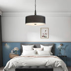 Shrine Lighting Drum Chandeliers, Farmhouse Style, Perfect Drum Pendant Light for Dining Room, D21'' x H8'', Adjustable Chains 59'', E26*3 Sockets, Black Linen Fabric Lampshade & Black Rod - color: Black D20''