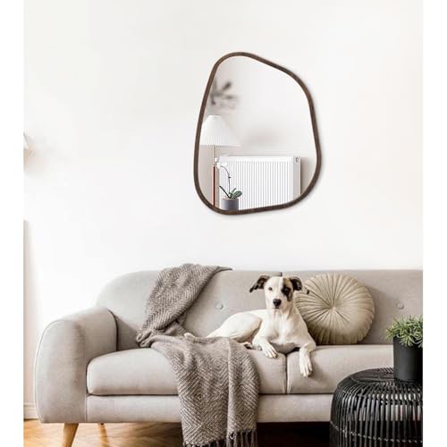 Irregular Asymmetrical Mirror Wall Mounted, Unique Vanity Mirror, Shaped Dressing Mirror Decorative for Living Room, Bathroom, Bedroom, Entryway Wall Decor Brown 20"x16" - color: Brown, size: 20"L x 16"W